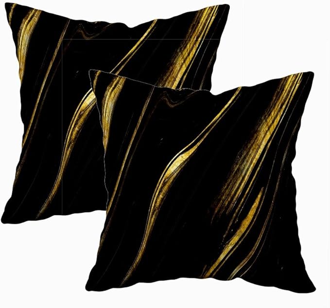 CAPSCEOLL Black Gold Throw Pillow Covers,Modern Abstract Art Painting Throw Pillows for Couch,Black Pillow Covers 20X20 Inch 2 Pcs Square Cushion Cover Gift for Couch Sofa