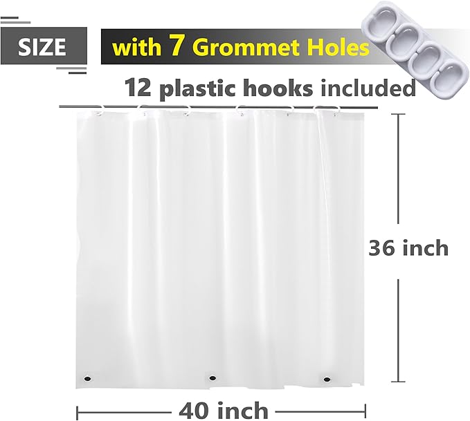 Waterproof Shower Curtain for Window Inside Shower, Plastic Bathroom Window Curtain Waterproof Heavy Duty Vinyl Peva with Hooks, Silky Frost, 40x36