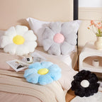 Flower Pillow, Black Daisy Flower Decorative Pillows for Bed, Cute 19.6" Flower Shaped Pillow with Soft Faux Rabbit Fur Dorm Home Decor Floor Seating Cushion