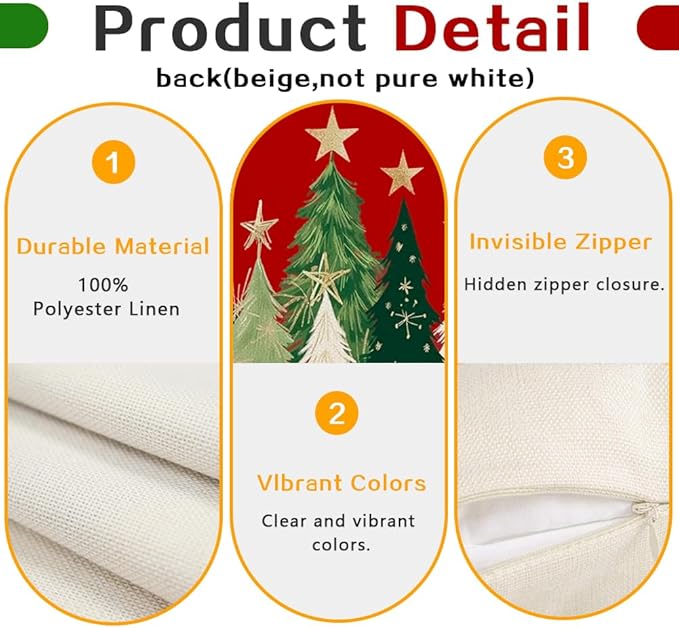 RABUSOFA Christmas Tree Pillow Covers 20x20 Inch,Watercolor Xmas Winter Decor Stars Red Holiday Cushion Case Decoration for Home Sofa Couch (Red, 20" x 20" (Pack of 1))
