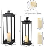 Vintage Lanterns Decorative Outdoor Indoor, 23'' 17'' Set of 2 Black Metal Candle Lantern, Lantern Decor for Retro Living Room, Patio, Fireplace, Porch, Garden, Balcony, Wedding Floor Lantern