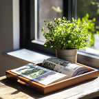 2 Pack Acacia Wood Serving Trays with Handles, 2 Sizes 17x13 & 16x12 inch Portable Ottoman Trays, Rectangular Wooden Tray Set for Food, Home Decor, Coffee Table, Living Room, Kitchen, 17"+16"