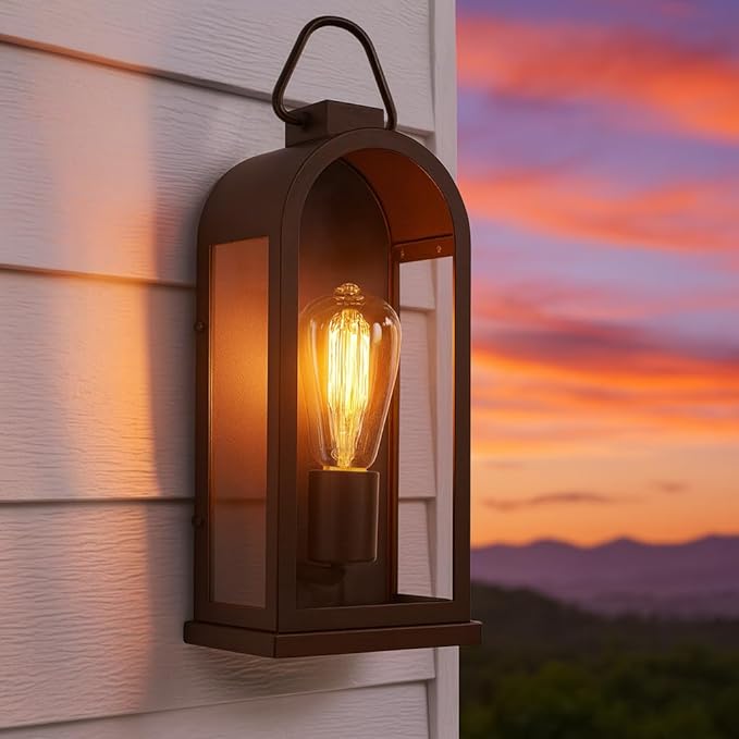 Vintage Outdoor Wall Light Fixture (1 Pcs) - Dark Brown Porch Lantern/Exterior Wall Sconce, Glass Shade, Sturdy Metal Frame, Waterproof & Anti-Rust, Fit for Entryway/Garage/Patio/Doorway, E26 Socket