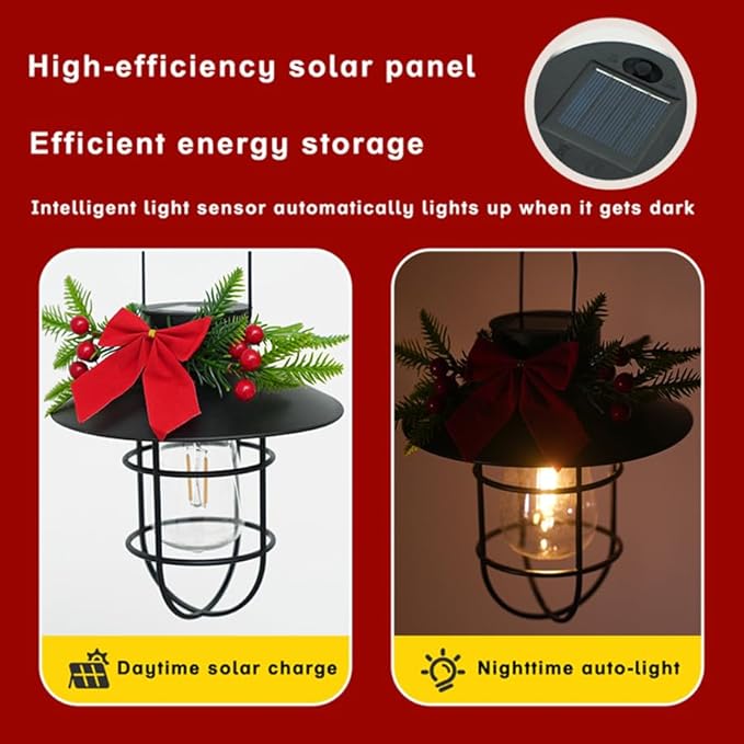 2 Pack ‌Christmas Solar Lanterns Outdoor Waterproof Ideal as Gifts for Women, Mothers and Wife. Vintage-Style Hanging Solar Lights Suitable for Outdoor Use in Yards, Patios, Backyards and Porches.