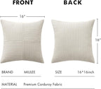 MIULEE Beige Corduroy Pillow Covers Pack of 2 Boho Decorative Spliced Throw Pillow Covers Soft Solid Couch Pillowcases Cross Patchwork Textured Cushion Covers for Living Room Bed Sofa 16x16 inch