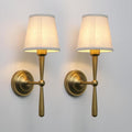 Yosoan Brass Linen Shade Bedside Vanity Wall Sconce Set of 2, Vintage Industrial Hardwired Indoor Boho Gold Wall Mounted with Funnel Textile for Bedroom Stairwell Hallway (Antique)