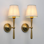 Yosoan Brass Linen Shade Bedside Vanity Wall Sconce Set of 2, Vintage Industrial Hardwired Indoor Boho Gold Wall Mounted with Funnel Textile for Bedroom Stairwell Hallway (Antique)