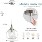 Pendant Lights Kitchen Island: Brushed Nickel Light Fixture Farmhouse with Clear Glass - 10 Inch Mid Century Globe Kitchen Lighting Fixtures Ceiling for Hallway