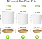 12/10/8 inch Large Plant Pots, 3 Pack Tall Deep Cylinder Flower Pots for Outdoor Indoor Plants, Plastic Planters with Drainage Holes and Saucers for Garden House Plants, Black with Brown