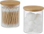 Qtip Holder With Vanity Tray, Glass Apothecary Jars With Lids for Bathroom, Cotton Ball Swab Pad Rounds Holder Canister Jars for Restroom Decorations and Organizer