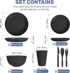 Wheat Straw Dinnerware Sets for 6 (42pcs), SGAOFIEE Unbreakable Dinnerware Set, Kitchen Plates and Bowls Set, Unbreakable Plastic Outdoor Camping Dishes, Dishwasher Microwave Safe, Black