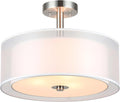 XiNBEi Lighting Semi Flush Mount Ceiling Light, 3 Light Close to Ceiling Light with Fabric Shade, 16" Drum Semi Flush Ceiling Light in Brushed Nickel for Living Room & Bedroom XB-SF1194-BN