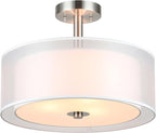 XiNBEi Lighting Semi Flush Mount Ceiling Light, 3 Light Close to Ceiling Light with Fabric Shade, 16" Drum Semi Flush Ceiling Light in Brushed Nickel for Living Room & Bedroom XB-SF1194-BN