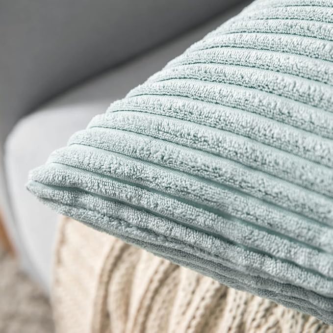 MIULEE Pack of 2 Corduroy Pillow Covers Soft Soild Striped Throw Pillow Covers Set Decorative Square Cushion Cases Pillowcases for Sofa Bedroom Couch 20 x 20 Inch Mint