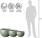 Kante 19.9",15.7",11.8" Dia Round Concrete Planter Set of 3, Outdoor/Indoor Large Bowl Plant Pots with Drainage Hole and Rubber Plug for Garden Patio Balcony Home, Mint Green