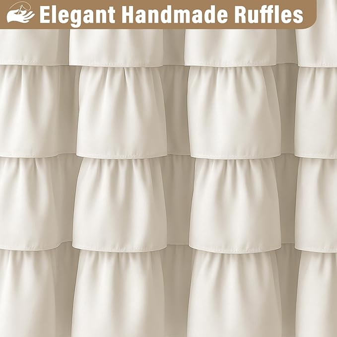 Seasonwood Ruffle Shower Curtain Cream Farmhouse Vintage Handcrafted Rustic Decorative Fabric Shower Curtains for Bathroom, 72" x 72"