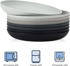 Homienly Deep Dinner Plates Set of 8 Alternative for Plastic Microwave and Dishwasher Safe Wheat Straw Kitchen Unbreakable Kids with 4 Colors (Stone Grey, 8 inch),(Deep plates-8)