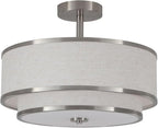 BUXVRCS Semi Flush Mount Ceiling Light Fixture, Modern Light Fixtures Ceiling Mount with Fabric Shade, 3-Light Double Drum Lighting Fixtures Close to Ceiling Light for Bedroom (Brushed Nickel)