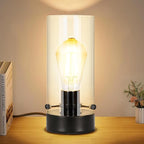 Touch Table Lamp for Bedroom, Modern Glass Lamp Bedside Table Lamps for Night Stands with 2700K 6W Glass Bulb,Small Night Light Lamps for Living Room Kids Office Desk Decor Black