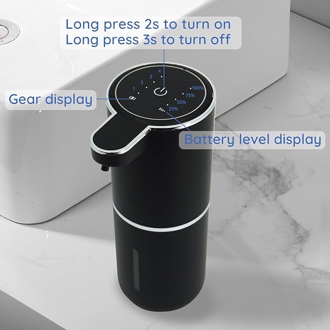 Foaming Soap Dispenser, Automatic Soap Dispenser, 13.5oz/400ml Automatic Soap Dispenser Touchless, USB Rechargeable 4 Level Adjustable Electric Hand Soap Dispenser, for Bathroom, Kitchen,Hotel(Black)
