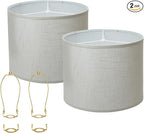White lamp shades,linen lamp shade,lampshades set of 2 with 2 lamp shade harp,drum lamp shades for table lamps,15" Top X 15" Bottom X 12" H,Spider Fitter, Easy Assembly Required