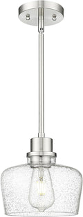 Emak 8 Inch Pendant Lights Kitchen Island, Modern Brushed Nickel Pendant Light Fixtures with Seeded Glass Shade, 1 Light Hanging Light for Kitchen Island, Dining Room, Bathroom, Bedroom, PL122-BN