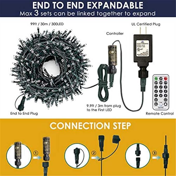 Christmas Lights 300 LED 108FT Color Changing Christmas Tree Lights with Warm White & Multicolor, 11 Modes Waterproof and Connectable Christmas String Lights with Remote for Xmas Decorations