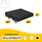 AAAAAcessories Outdoor Seat Cushions for Chairs, Waterproof, Fade-Resistant Patio Furniture Replacement Cushions, 18" x 18" x 2", Set of 2, Black