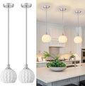 Milk Glass Pendant Lights Kitchen Island 2 Pack, 7.3" Brushed Nickel Modern Pendant Light Fixtures with Rods, Globe Hanging Lighting for Kitchen Sink Bathroom Dining Room, E26 Base
