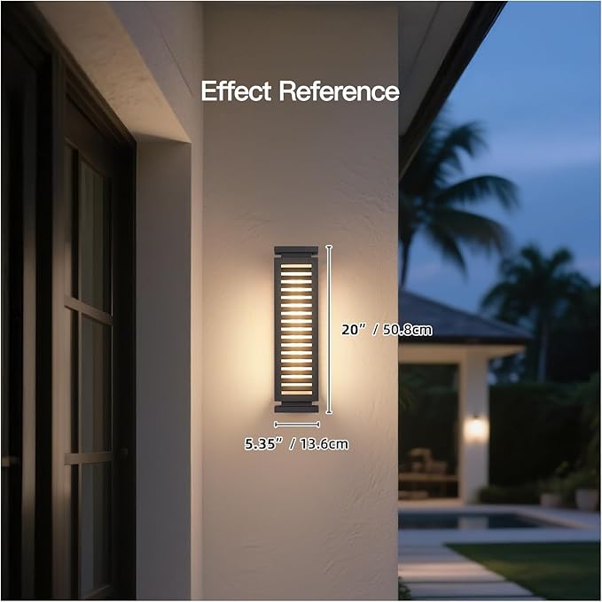 Outdoor Wall Light, 20" Modern Wall Sconce Waterproof, Black Front Porch Lamp Hard Wired 3000K LED Exterior Lighting Fixture Wall Mount Lantern for House Outside Garage Patio Doorway Garden Decor