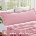 KKJIAF Ruffle Body Pillow Cases Set of 1, Ruffled Pillow Covers with Envelope Closure, Body Pillowcases Size of 20" x 54", Ruffled Long Pillow Shams, Light Pink