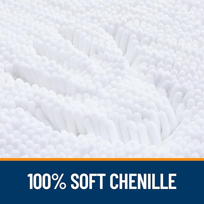 OLANLY Bathroom Rugs 47x20, Extra Soft Absorbent Chenille Bath Rugs, Rubber Backing Quick Dry, Machine Washable Bath Mats for Bathroom Floor, Tub and Shower, Home Decor Accessories, White