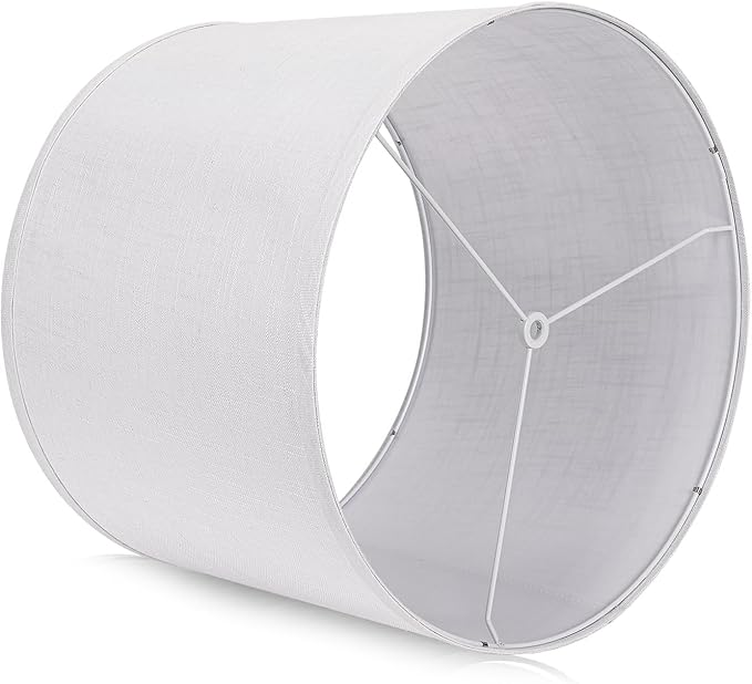 Drum Lamp Shades Set of 2, White Large Lampshades 15" Top X 15" Bottom X 12" Height, ALUCSET Large Lampshades Spider Fitter, Natural Linen Lamp Shade, Easy Assembly Required with 2 Lampshade Holders