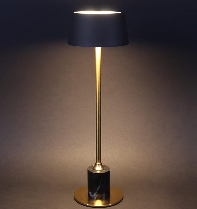 DAWALIGHT Cordless Table Lamp, Rechargeable Desk lamp, 2500mAh 3 Level Brightness fillable lamp, Couple Dinner, Coffee Table, Restaurant, Bedroom, Reading, Outdoor Camping Black + Gold