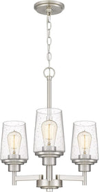Jacob Modern 3-Light Chandelier Pendant Ceiling Light Brushed Nickle Seeded Glass Adjustable Height for Hallway, Entryway, Passway, Dining, Kitchen