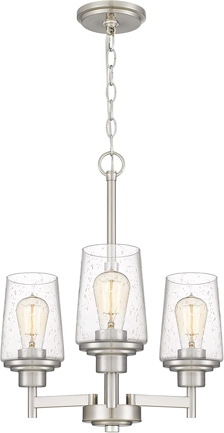 Jacob Modern 3-Light Chandelier Pendant Ceiling Light Brushed Nickle Seeded Glass Adjustable Height for Hallway, Entryway, Passway, Dining, Kitchen