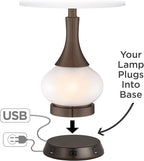 360 Lighting Rocco Mid Century Modern Table Lamp with USB and AC Power Outlet Workstation Charging Base Handmade 30" Tall Blue Ceramic Tan Drum Shade for Living Room Bedroom (Color May Vary)