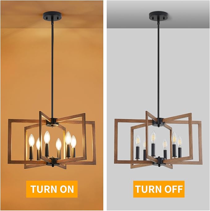 Farmhouse Dining Room Light Fixture, 6-Light Chandelier Modern Metal Industrial Chandelier Lighting for Farmhouse Kitchen Entryway Living Room (E12 Bulbs Not Included)