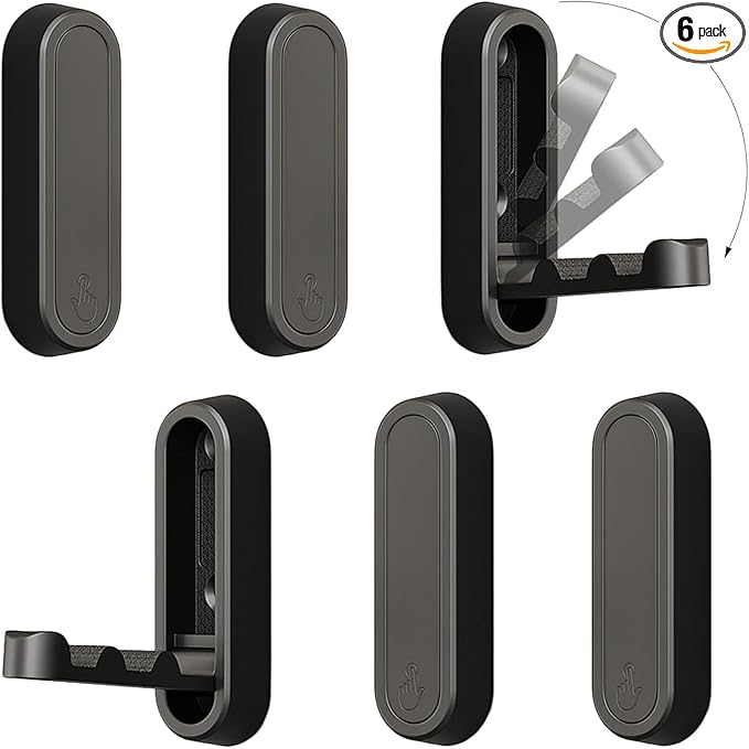 6PCS Folding Coat Hook, Heavy Duty Wall Hooks Made of Zinc Alloy, Foldable Wall Hooks for Hanging Coats, Scarves, Hats, Bathrobes, Keys, Bags (Black)