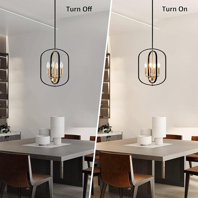 Black and Gold Chandelier for Dining Room, 4 Light Farmhouse Entryway Light Fixture, Adjustable Modern Farmhouse Chandelier Light Rustic Small Kitchen Chandelier for Entryway, Living Room, Foyer