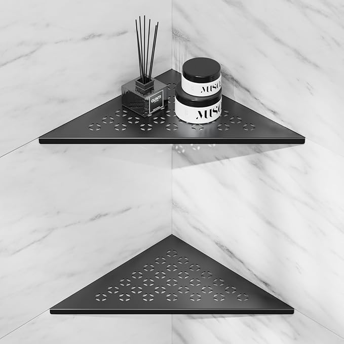 Corner Shower Shelf 10" Slot Design Recessed Shower Shelves for Tiled Wall, 304 Stainless Steel Corner Shelves for Bathroom Organizer, Matte Black 2 Pack (Star)