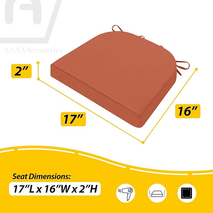 AAAAAcessories Outdoor Seat Cushions for Chairs, Waterproof, Fade-Resistant Patio Furniture Replacement Cushions, 17" x 16" x 2", Set of 2, Rust