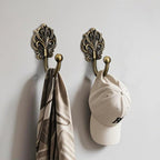 Solid Brass Wall Hooks 2 Pack – Heavy-Duty Decorative Coat Hooks with Antique Floral Design, Rustproof Hangers for Bathroom, Entryway, Bedroom, Closet