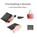 Patu Zipper Mesh Bags, Size M / A6, 5 Pieces, Beauty Makeup Cosmetic Accessories Organizer, Travel Toiletry Kit Set Storage Pouch, Black