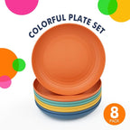 Homienly Deep Dinner Plates Set of 8 Alternative for Plastic Plates Microwave and Dishwasher Safe Wheat Straw Plates for Kitchen Unbreakable Kids Plate Set with 4 Colors (Classic Bright, 9 inch)
