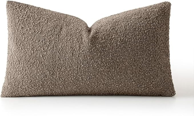 MIULEE Textured Boucle Throw Pillow Cover Dark Brown Accent Solid Lumbar Pillow Case Decorative Soft Pack of 1 Couch Cushion Chair Sofa Bedroom Livingroom Home Decor,12x20 Inch