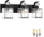 Modern Bathroom Vanity Light, 3-Light Black Bathroom Lighting Fixtures Over Mirror, 20.5" Crystal Wall Light Sconce for Bathroom/Bedroom/Vanity, Includes LED Bulbs, Easy Installation