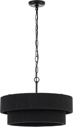 20” Black Hand Woven Rattan Chandelier Boho Pendant Light Adjustable Modern Pendant Light for Kitchen Island Dining Living Room, UL Listed