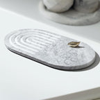 16.5"x9.8" Dual-Sided White Marble Cutting Board for Kitchen - Oval Stone Chopping Board with Anti-Slip Silicone Feet