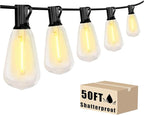 DAYBETTER 50FT Outdoor String Lights Waterproof - 25 Warm White Bulbs 2700K Patio Lights Weatherproof Shatterproof for Garden Backyard Pergola Energy-Efficient LED Party Lighting
